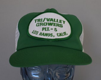 80er Tri Valley Farmers Trucker Cap, Los Banos CA Snapback, Vintage 1980er Jahre, Arbeitskleidung Cap