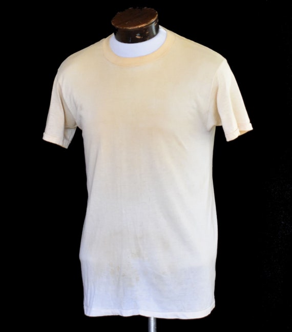 Vintage 60s Dirty White Single Stitch Blank Tee, … - image 4