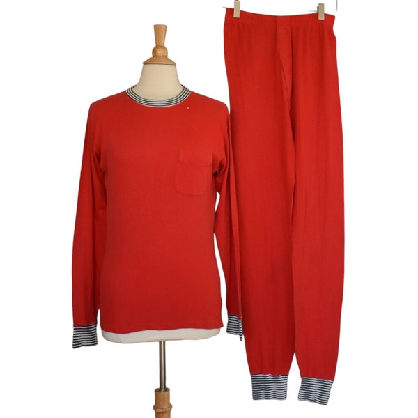 Ensemble thermique Hanes vintage des années 50, caleçon long en tricot en daim des années 1950, taille moyenne