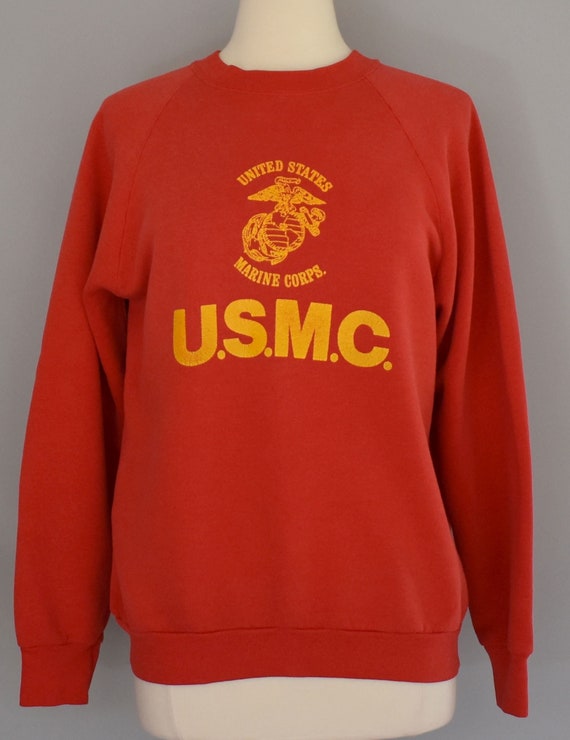 US Marine Corps Sweatshirt, Vintage 80s United States Military Shirt, 1980s USMC Red Raglan Jumper, Size Medium to Large US Marine Corps Sweatshirt, Vintage 80s United States Military Shirt, 1980s USMC Red Raglan Jumper, Size Medium to Large