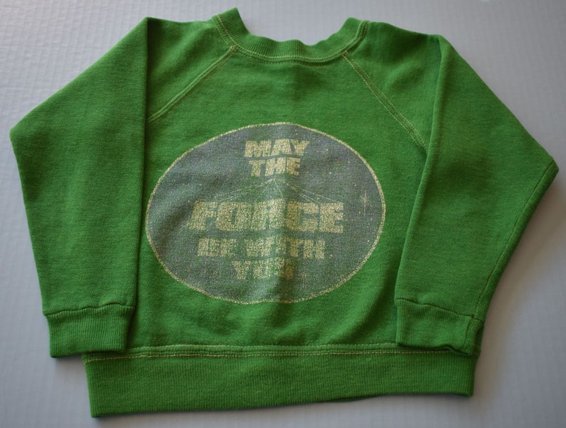 Vintage 70s Star Wars Kids Sweatshirt Size Medium 1970s May The Force Be With You Raglan Jumper