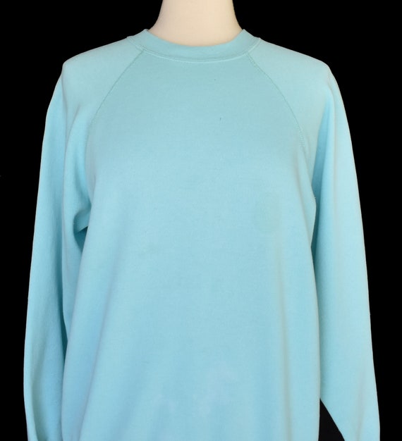 Vintage 80s Aqua Blue Blank Sweatshirt, 1980s Dis… - image 3