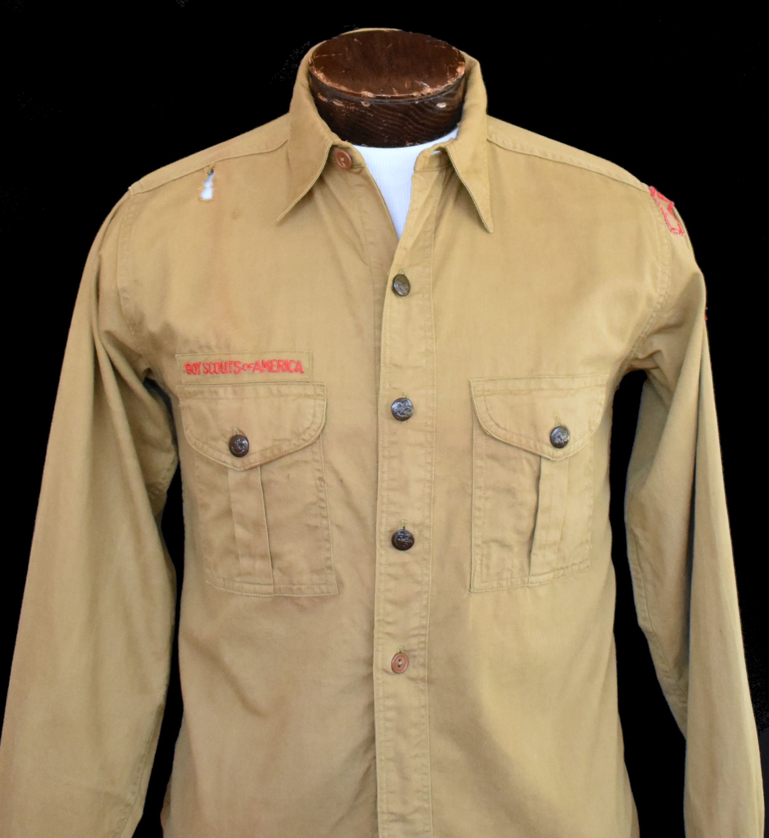 40s Khaki Boy Scout Shirt, BSA Official Uniform Button Front