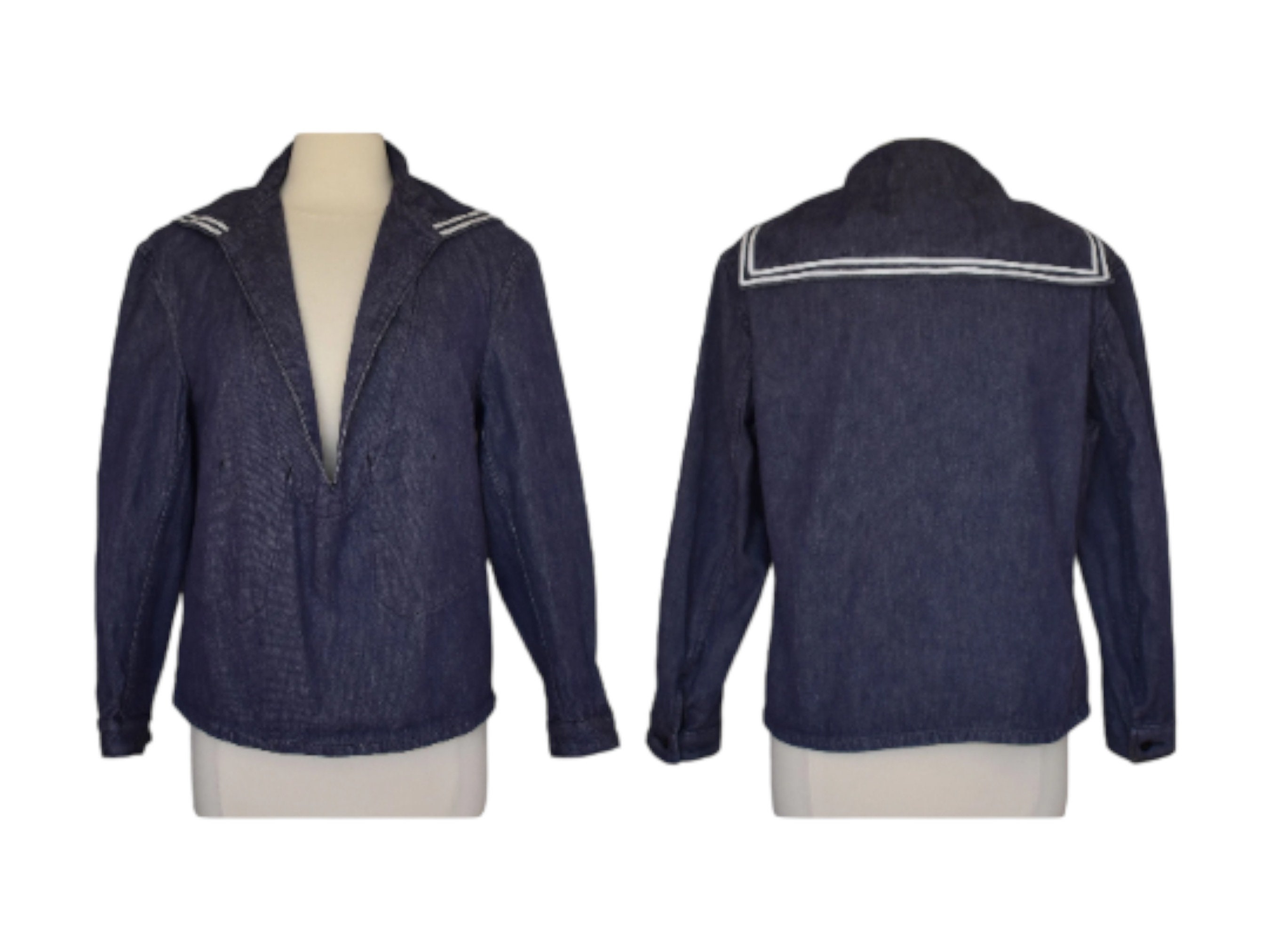 トップス 60s~ French Navy Basque Shirt / Size:100 Vintage 60s French Navy Sailor Shirt, 1960s Denim Popover