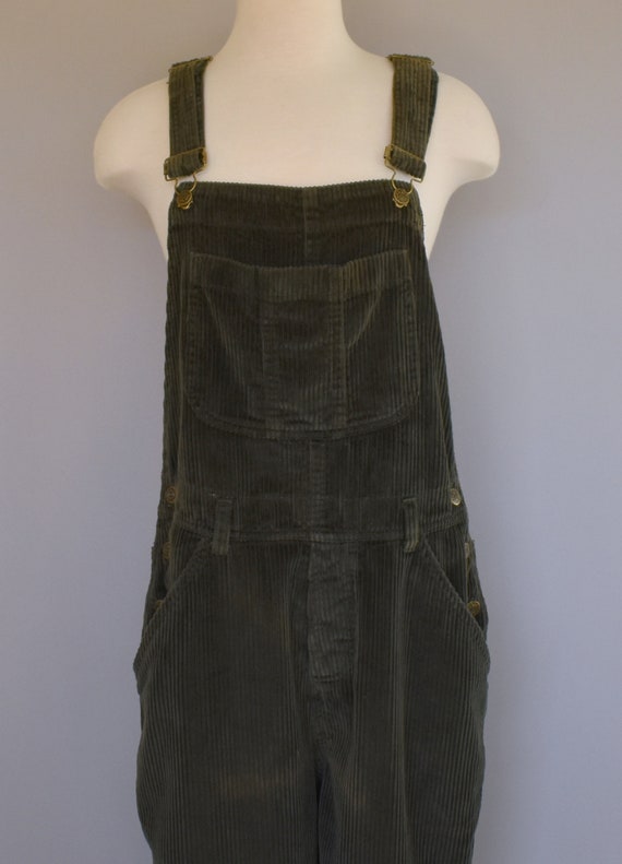 Vintage 90s Corduroy Overalls, 1990s Dark Green C… - image 3