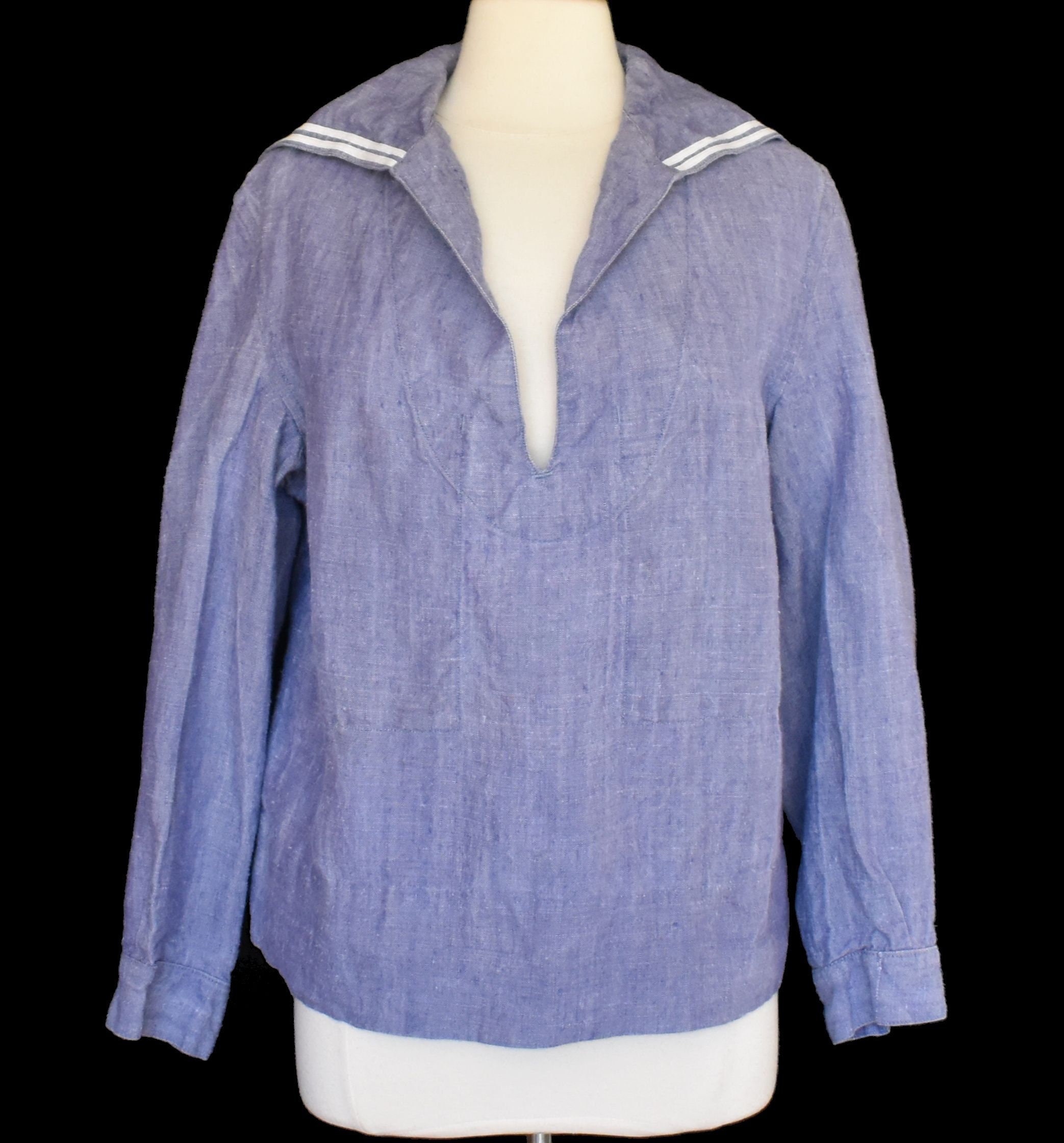 トップス 60s~ French Navy Basque Shirt / Size:100 Vintage 60s French Navy Sailor Shirt, 1960s Denim Popover