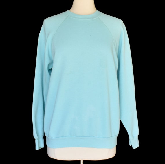 Vintage 80s Aqua Blue Blank Sweatshirt, 1980s Dis… - image 2