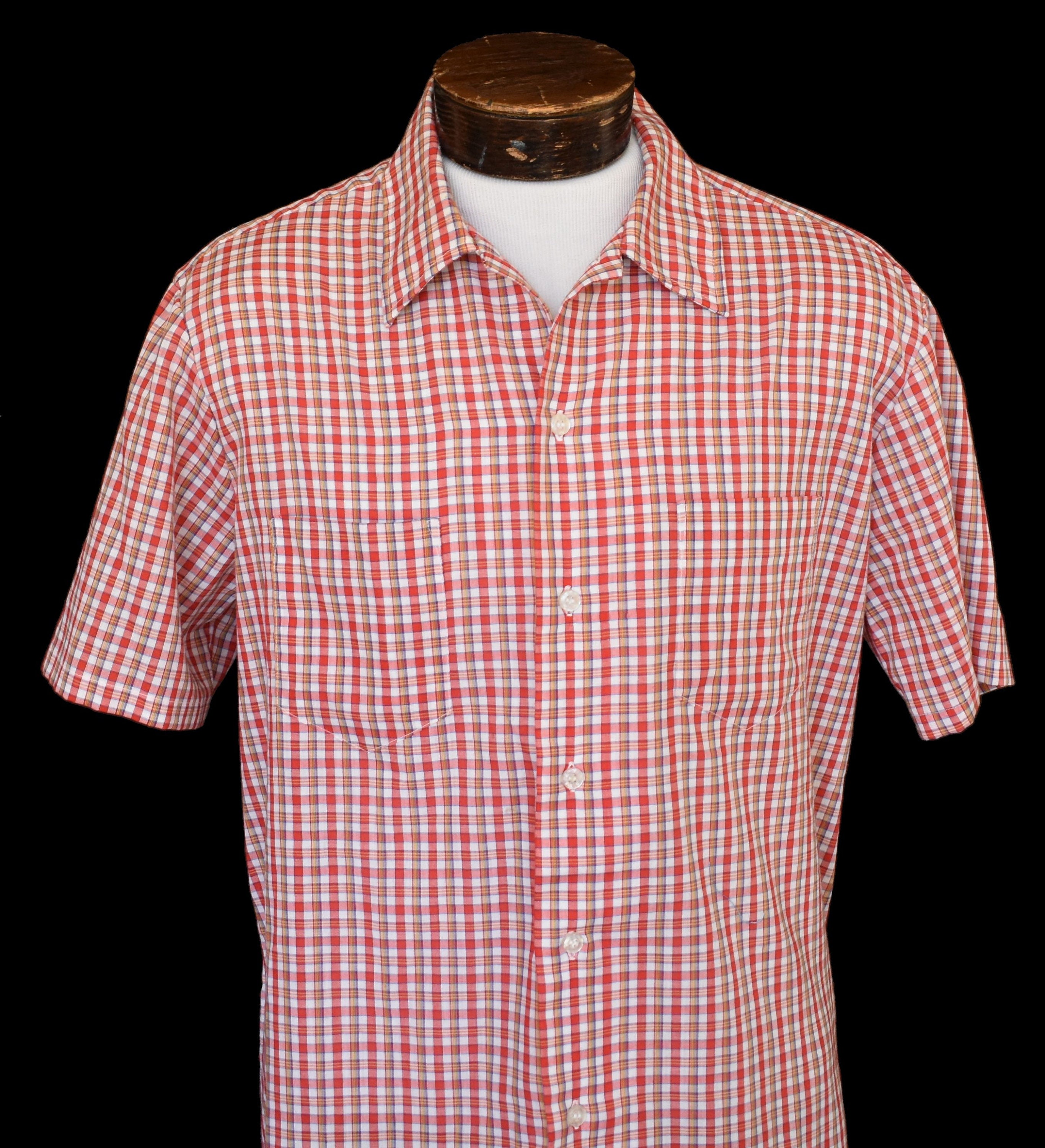 Short Sleeve Shirt 70s Plaid Button 