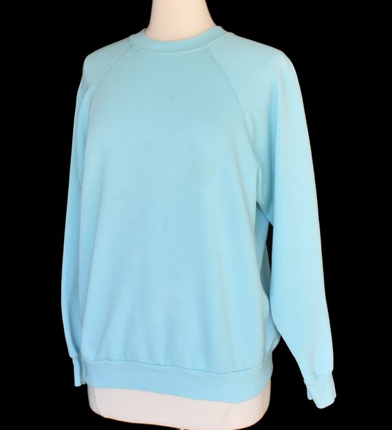 Vintage 80s Aqua Blue Blank Sweatshirt, 1980s Dis… - image 4