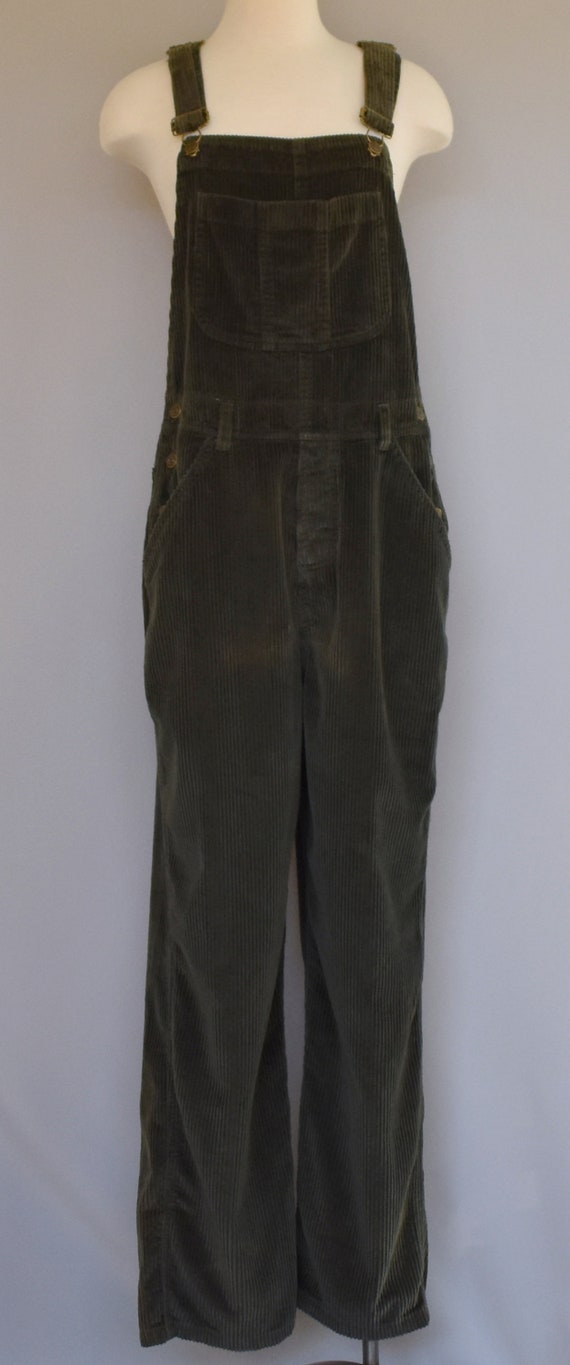 Vintage 90s Corduroy Overalls, 1990s Dark Green C… - image 2