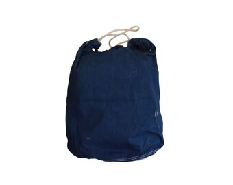 Vintage 40s US Military Bag, WW II United States Navy Drawstring Bag, 1940s Indigo Blue Denim Seabag
