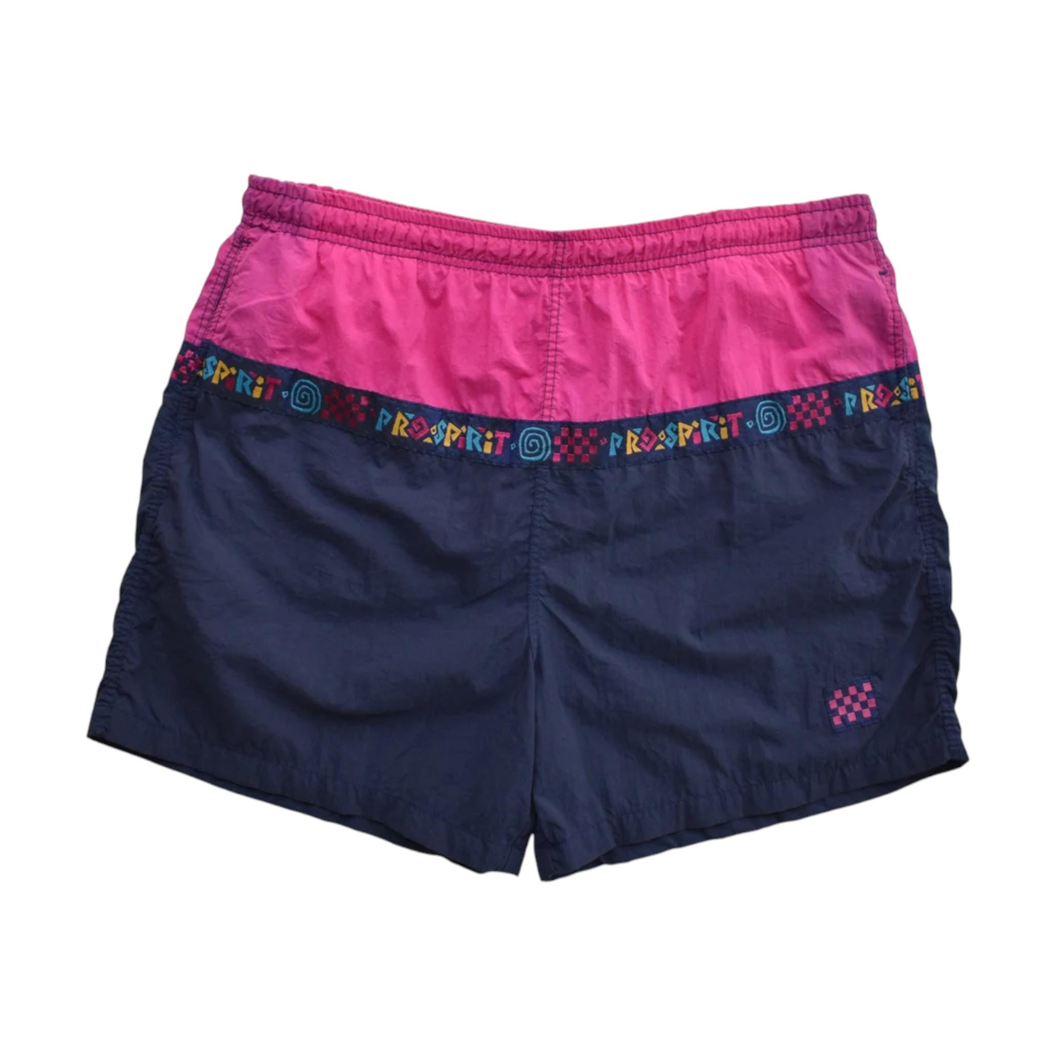 Vintage 90s Color Block Nylon Shorts 1990s Pro Spirit Swim Trunks Size M Medium Etsy