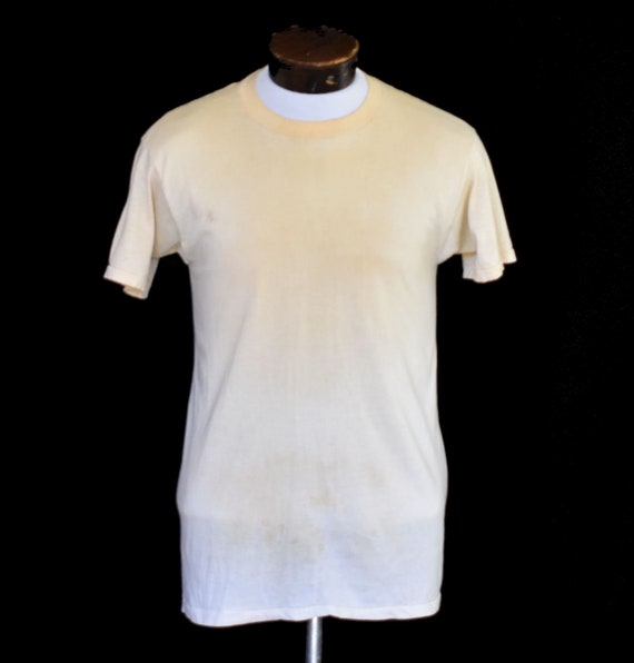 Vintage 60s Dirty White Single Stitch Blank Tee, … - image 2