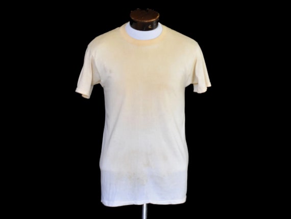 Vintage 60s Dirty White Single Stitch Blank Tee, … - image 1