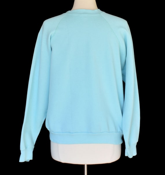 Vintage 80s Aqua Blue Blank Sweatshirt, 1980s Dis… - image 5