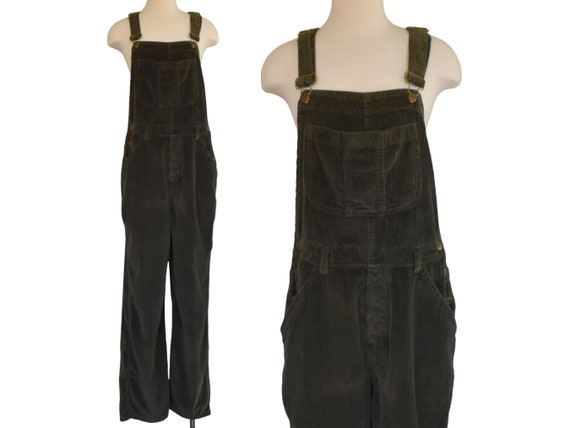 Vintage 90s Corduroy Overalls, 1990s Dark Green C… - image 1