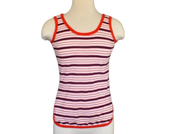 Vintage 70s Stiped Tank Top, 1970s Kmart Nylon Stripe Shirt, Size XS Extra Small