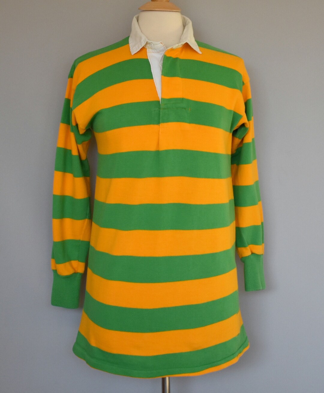 70s Chunky Striped Rugby Shirt Green & Yellow Long Sleeve - Etsy