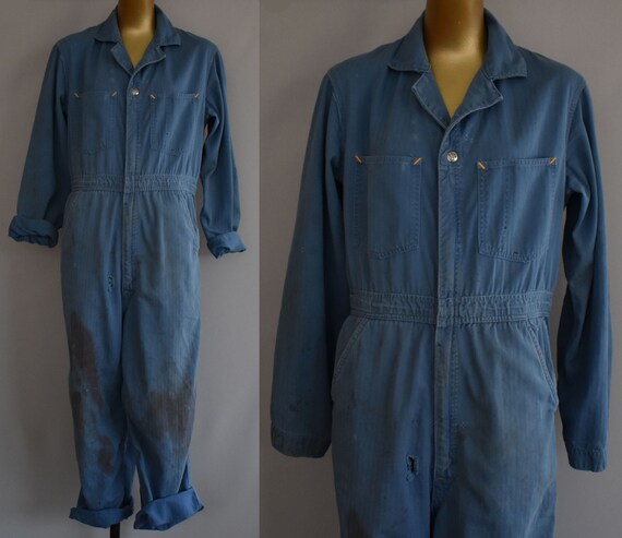 Vintage Blue Coveralls, 40s Can't Bust Em Mechanic