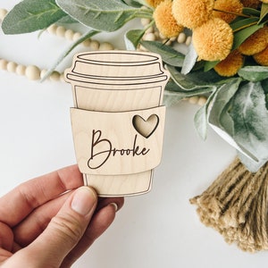 Personalized Coffee Magnet: Maple Wood Gift for Coffee Lover