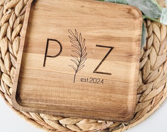 Personalized Engraved Wooden Tray, Wedding Gift Monogram Tray, Catch All Tray, Custom Gift for Friend, Engraved Tray Nightstand, Vanity Tray