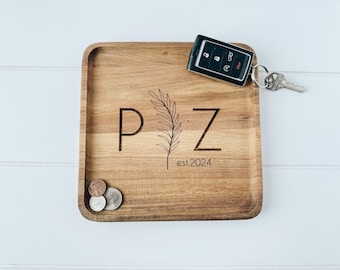 Personalized Engraved Wooden Tray, Wedding Gift Monogram Tray, Catch All Tray, Custom Gift for Friend, Engraved Tray Nightstand, Vanity Tray