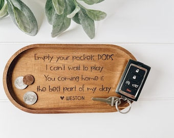 Gift from Kids to Dad, Empty your Pockets Daddy, Custom Engraved Father's Day Gift for Dad, Wood Tray, Personalized Catch all Tray gift