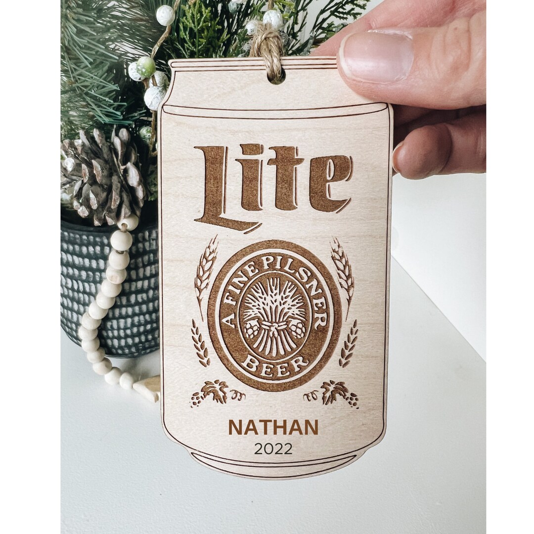 Miller Lite Ornament, Beer Ornament, Miller Lite Laser Engraved