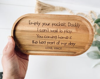 Gift from Kids to Dad, Empty your Pockets Daddy, Custom Engraved Father's Day Gift for Dad, Wood Tray for Personalized Valet Tray for Men