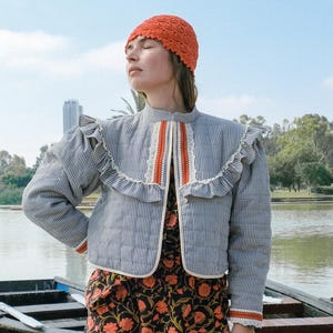 Kurtka pikowana damska Designerska, jedyna w swoim rodzaju, dwustronna, pikowana, krótka kurtka damska, pikowana kurtka w kratkę