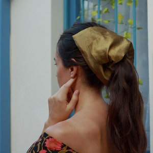 Square Scrunchie Oversized Organza Olive Scrunchie, Bun Holder, Giant Square Scrunchie, Large Scrunchies Handmade, Oversized Hair Tie