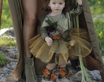 Girl Elven Dress-Baby Girl Elven Princess Costume-Fantasy Fairytale Ball Gown Dress-Birthday Flower Girl Dress-Forest Elven Mother-daughter