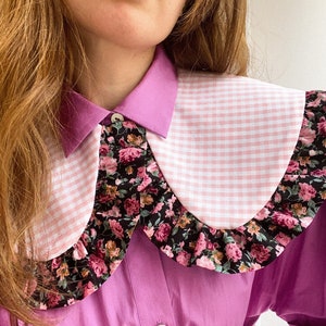 Floral Oversized Collar Women Cute Detachable Collar Statement Reversible Collar Peter Pan Frilled Collar Gift for women/friend/daughter image 6