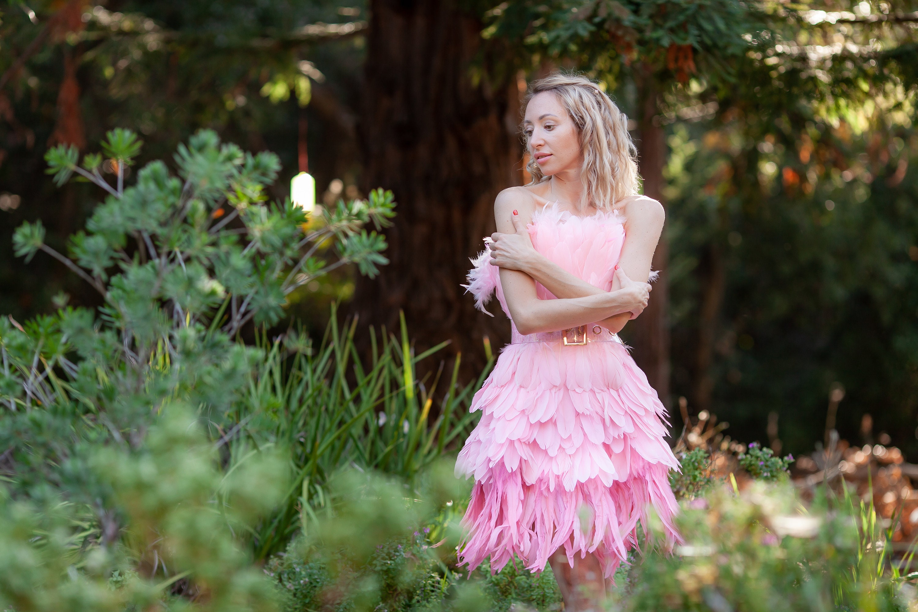 Vestido de plumas en rosa para la fiesta de boda de gala Etsy