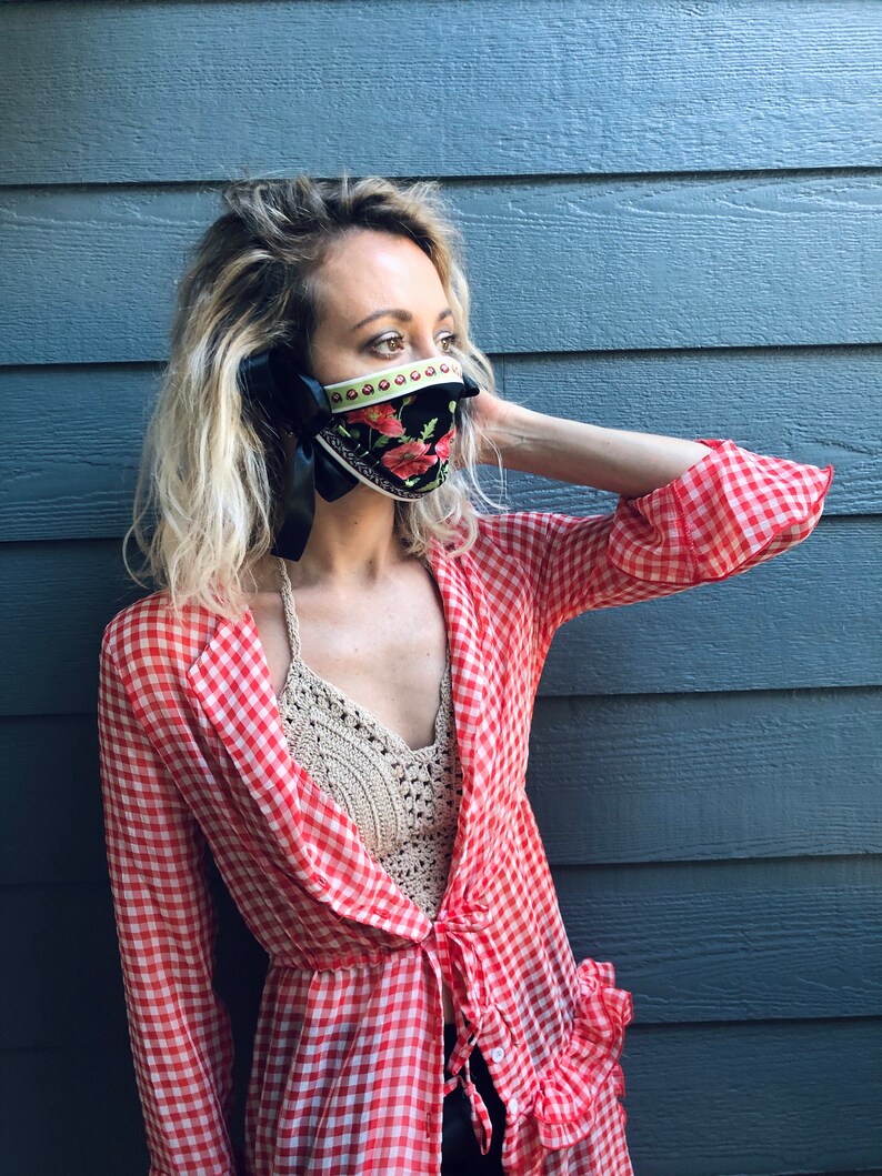 Designer Poppies Mask Black & White Summer Stylish Accessory | Etsy