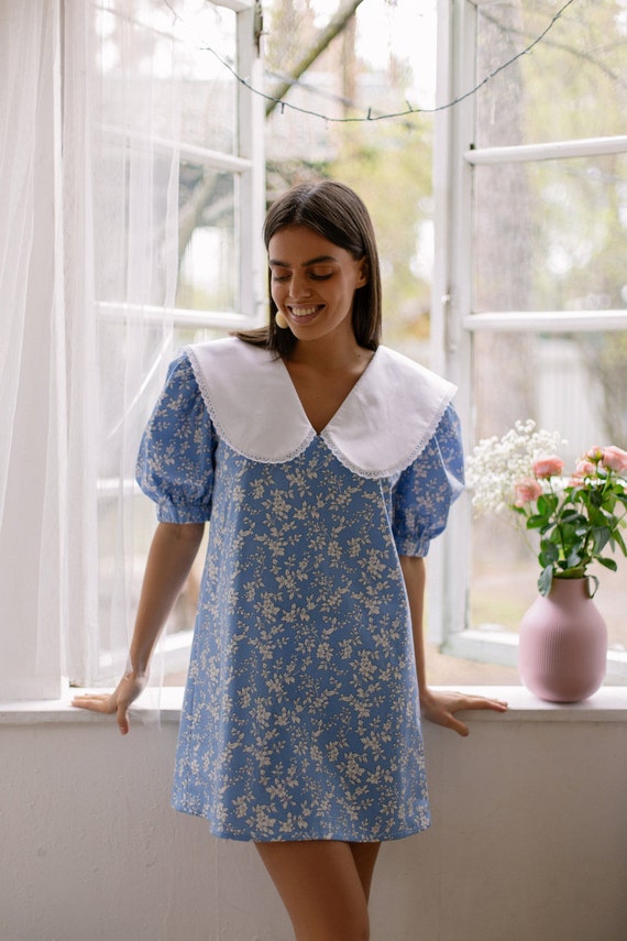 Dress with collar and short sleeves deals