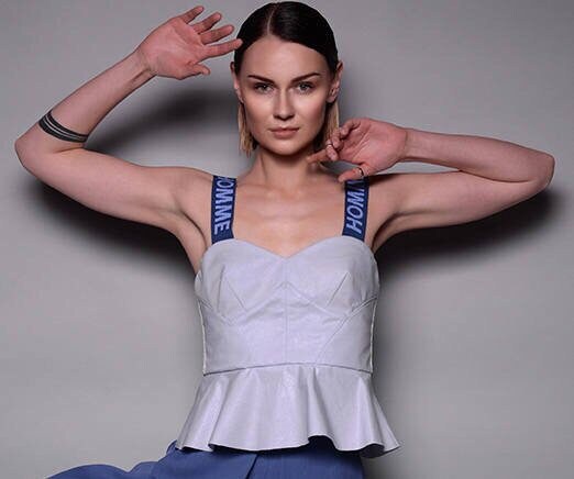 Blue Cotton Top Basque Summer Designer Corset Top Casual
