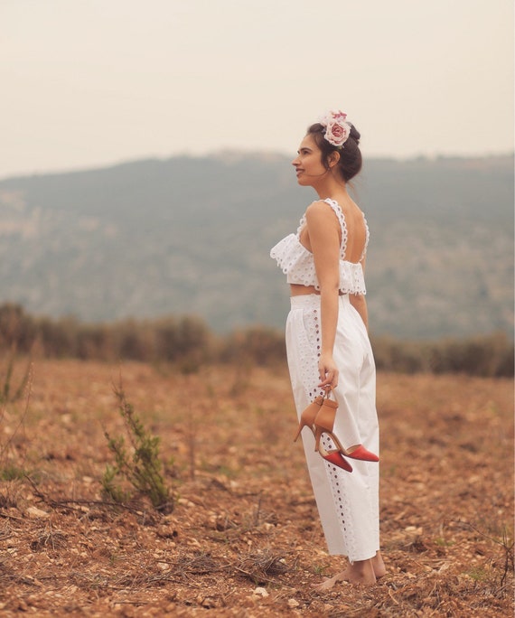 Pantaloni Capri bianchi a vita alta Pantaloni estivi da donna - Etsy Italia