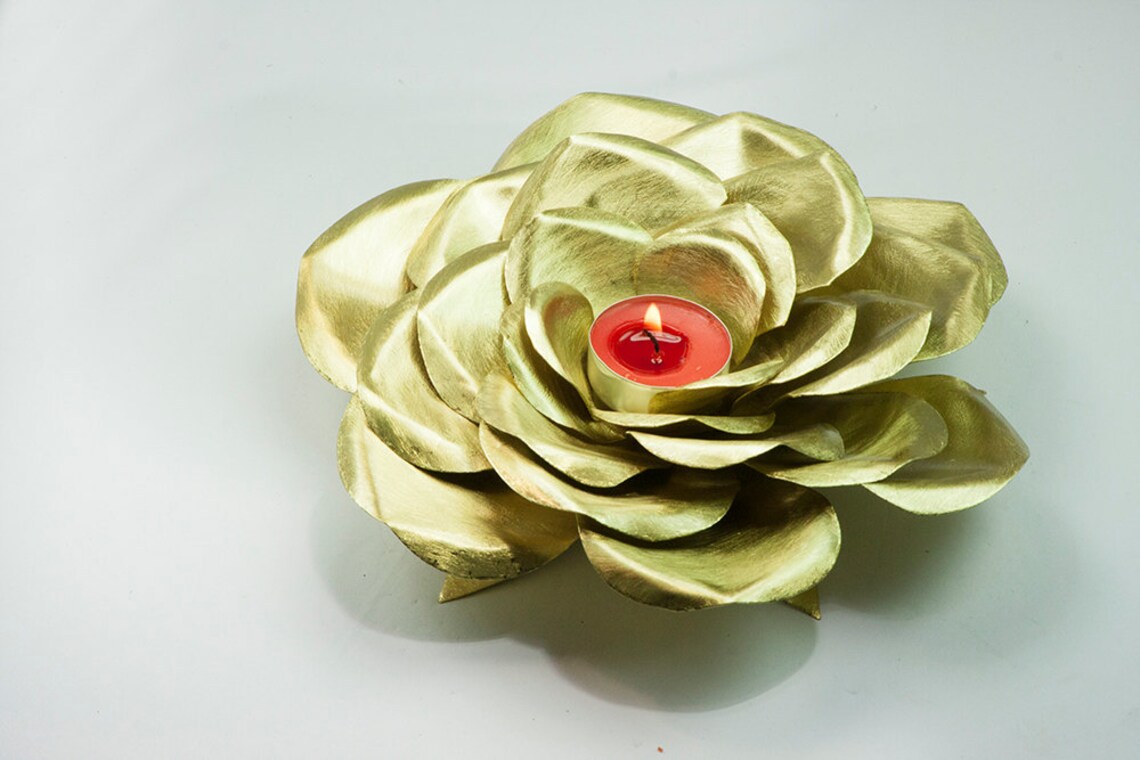 Brass Rose Candle Holder Metal Roses Art Perfect for Tealights Etsy