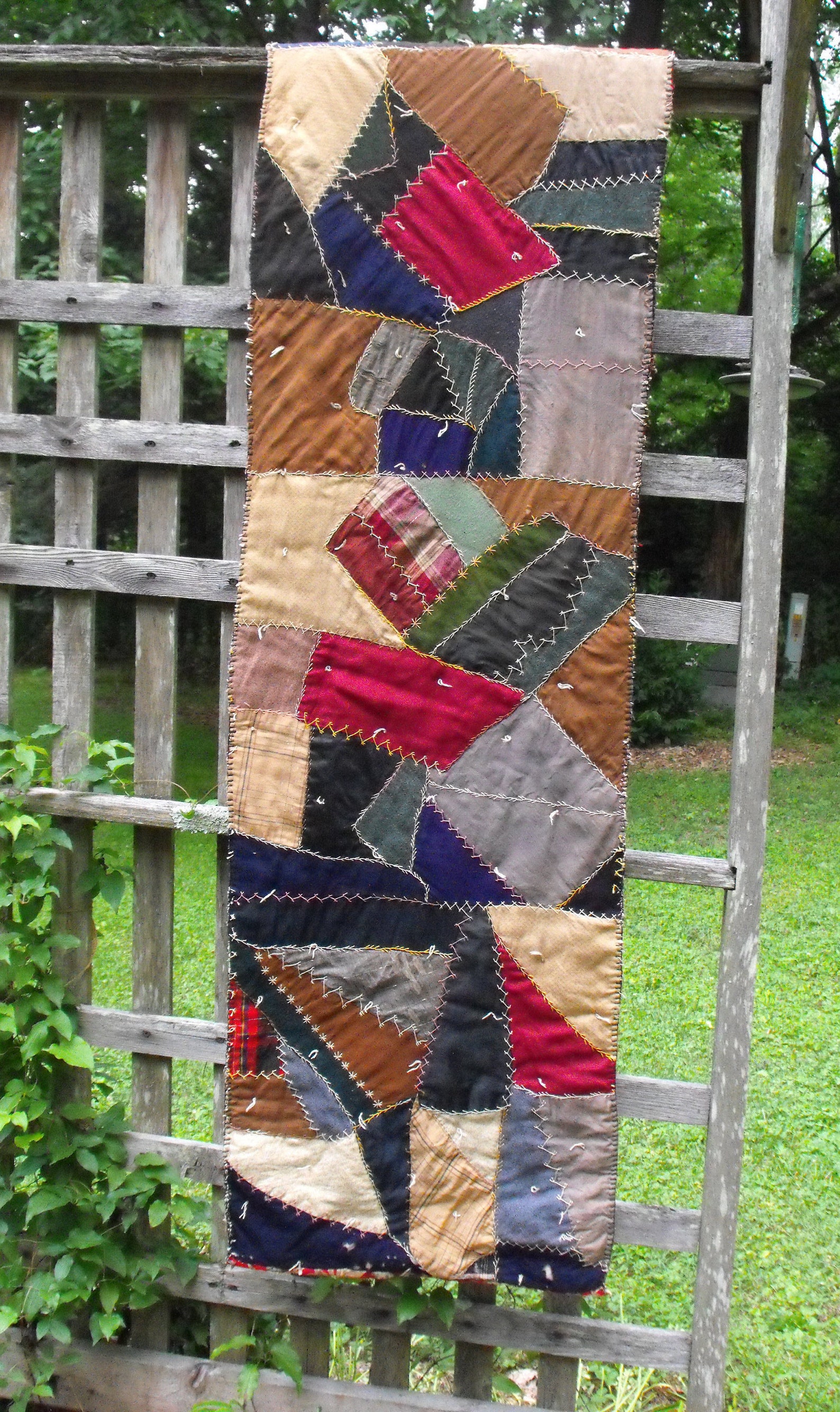 Vintage quilt bed scarf crazy quilt hand stitched handmade Etsy