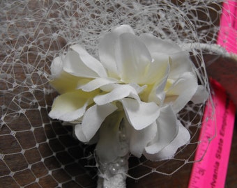Wedding Headband with beads, silk flower and sequins bridal accessory