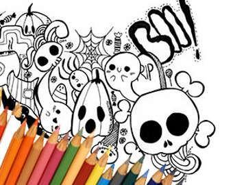 Last minute halloween coloring page, coloring kawaii doodle, halloween kawaii, kawaii print download doodle coloring page,coloring page kids