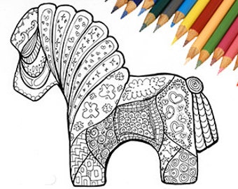Horse Coloring Page Printable Zentangle Pony Book Animal Color Instant Download