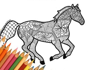 Horse Coloring Page To Print Downloads Printable A4 Jpg Zentangle Animal Lovers For Adult Easy