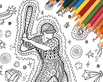 Dibujo de béisbol dibujo doodle zentangle juego deportes niños niños hombre pelota huelga actividades al aire libre gimnasia de verano