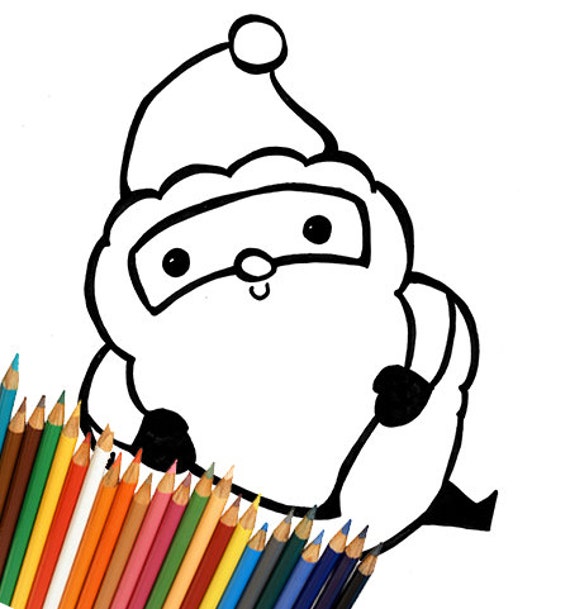 Santa Claus Draw Coloring Page For Kids Download Printable Coloring Page Cute Kawaii Last Minute Christmas Printable Handmade Gift