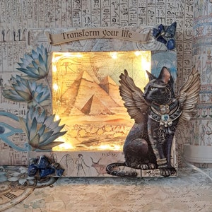 Bastet lampada atmosfera in legno e carta egitto