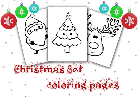 Set Disegni Di Natale Alberello Renna E Babbo Natale Da Etsy