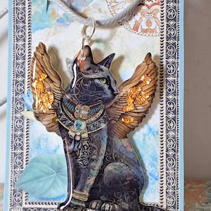 Collana Bastet Gatto Egitto resina carta e oro