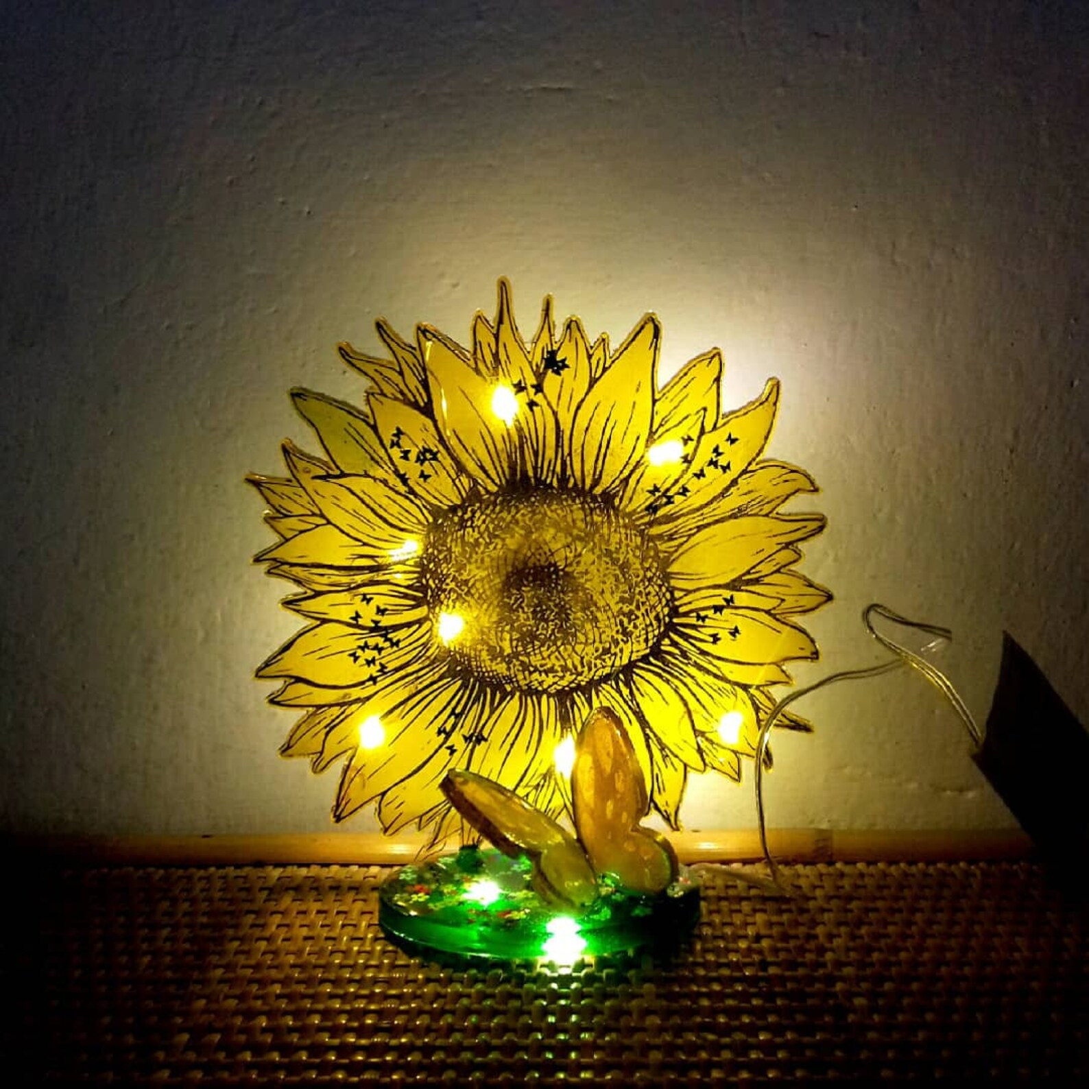 Sunflower Lamp Yellow Colorful in Resin Led Light Table Light Etsy